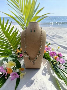 Silver Seashell Charm Necklace and Earrings Set